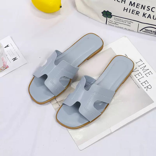Women’s H-Strap Flat Slides – Light Blu
