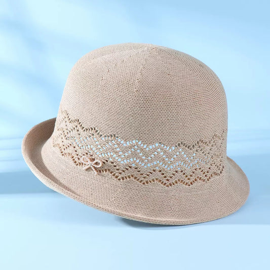 Elegant Knit Roll-Brim Sun Hat – Breathable Summer Cloche Hat for Women | Fashionable Outdoor Travel Hat