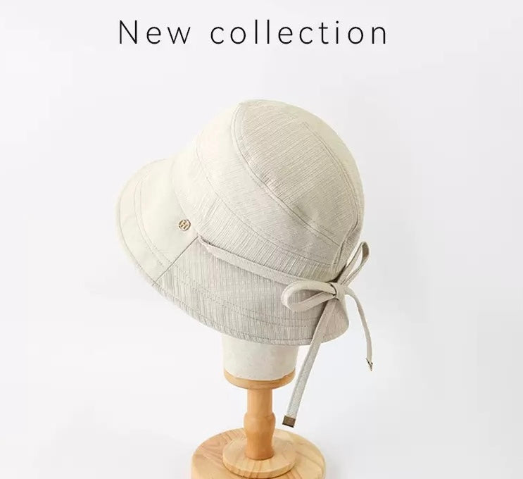 Light Blue Ribbon Bucket Hat – Elegant Summer Sun Hat for Women | Foldable UV Protection Cloche Style