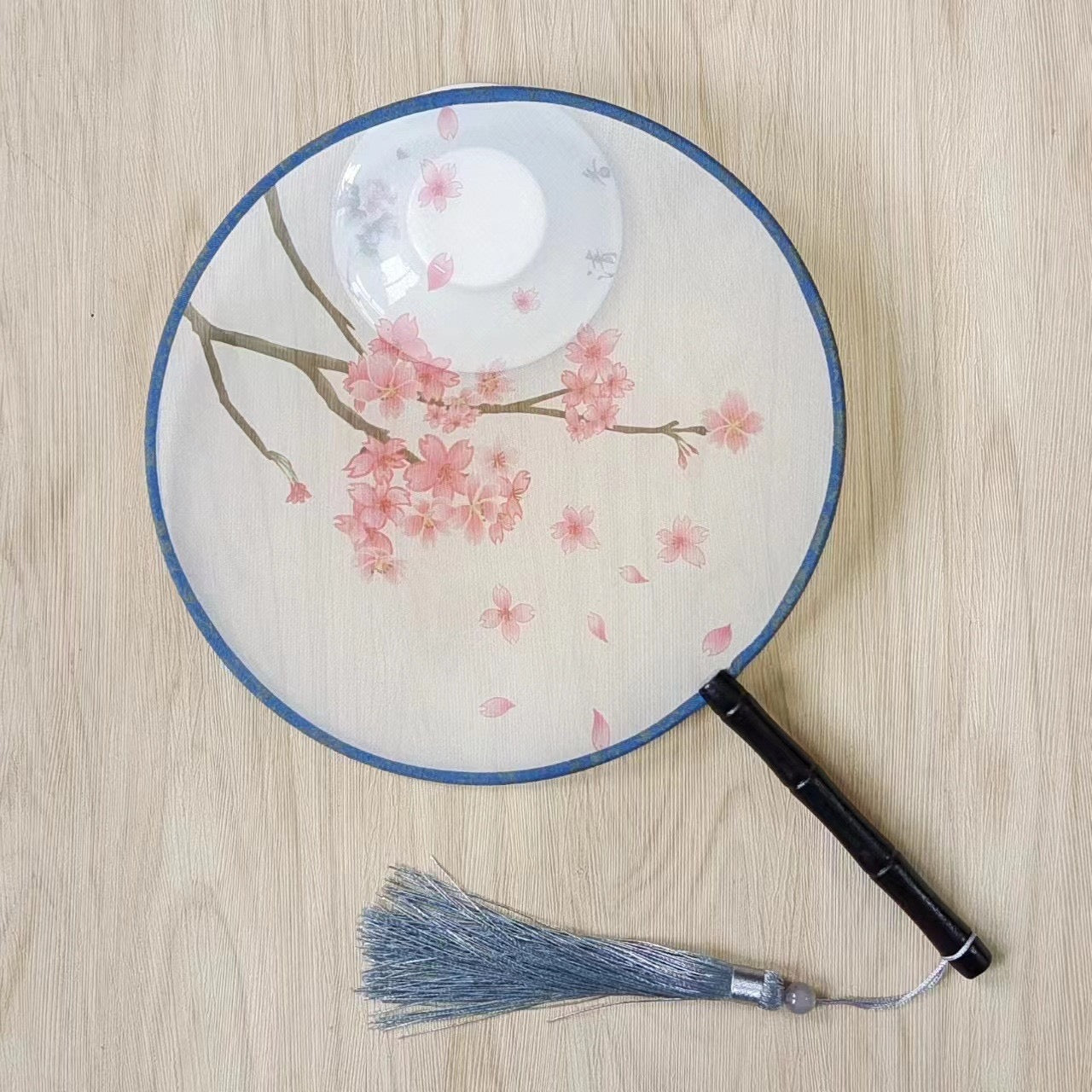 Silk Semi-Transparent Chinese Round Fan | 21cm Floral Fan Surface | 15cm Handle | Hanfu Photo Prop | Classical Vintage Style