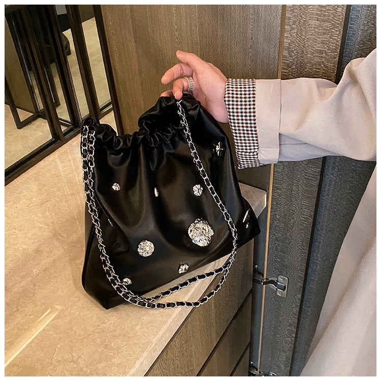 Metallic Chain Bucket Bag – Korean Style Small Shoulder Purse