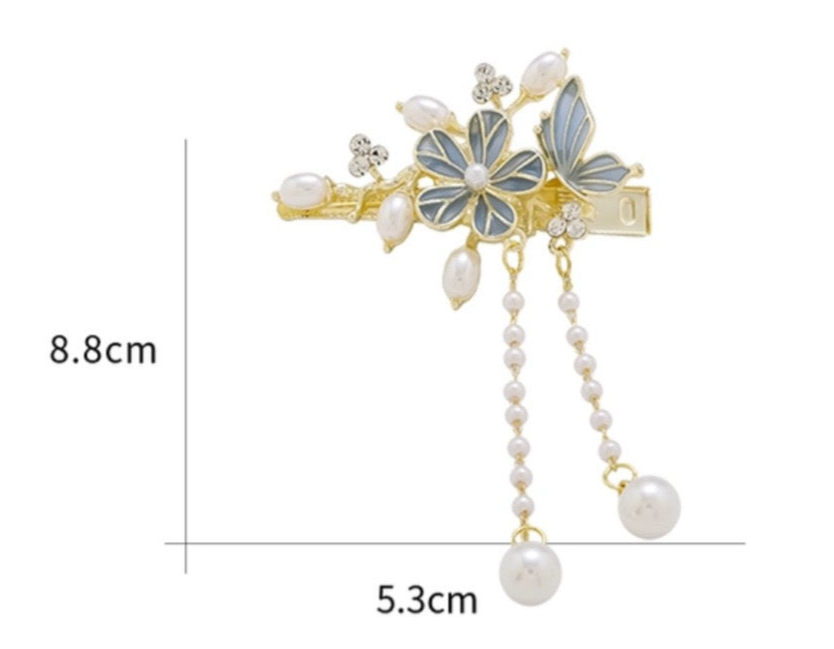 Butterfly & Flower Tassel Hair Clip – Elegant Chinese Vintage Style Duckbill Side Clip for Women