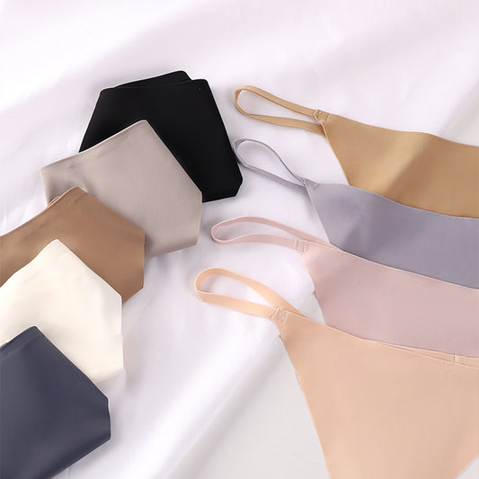 Seamless Low Waist Thong for Women, Sexy Triangle Cut, One-Piece Ice Silk Material, No Visible Panty Lines