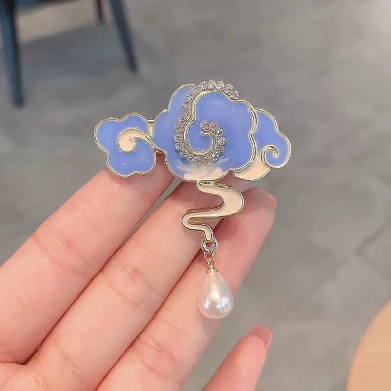 Elegant Chinese Style Cloud Hair Clip – Retro Pearl Duckbill Clip for Women, Side Bang Clip for Thin Hair