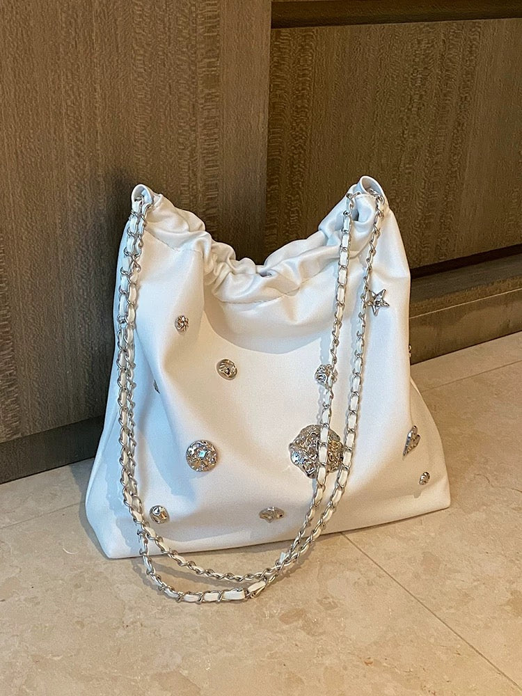 Metallic Chain Bucket Bag – Korean Style Small Shoulder Purse